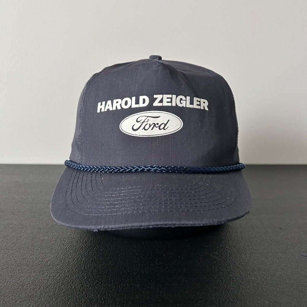 Vintage 90s Ford Hat Cap Snap Back Adjustable Navy Blue Harold Zeigler Adult